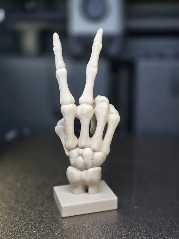 Peace Sign Skeleton Hand Figurine | Quirky Gothic Desk Decor - Image 2